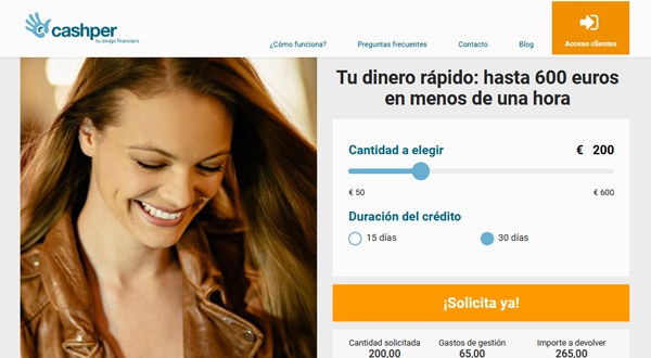Cashper lleva otorgando créditos desde 2009 y es una de las pocas entidades prestamistas que posee una licencia bancaria en España. Acepta personas en ASNEF.